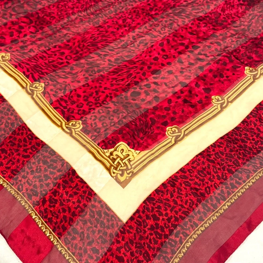 Vintage Hand Rolled Silk Scarf Red Animal Print Square Large 34” NWT Classic